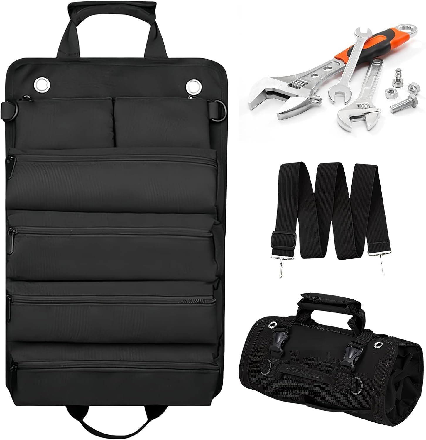 Schwarze Werkzeugtasche, Kleiner Werkzeugrollkoffer, Robuster Und Langlebiger Werkzeugorganizer Mit 2 Abnehmbaren Werkzeugtaschen, Geeignet Als Geschenk.