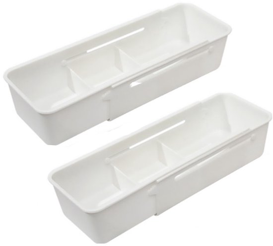 Zweiteiliges Schubladen-organizer-set – Aufbewahrungsboxen – Ausziehbar Mit Trennwänden – 3 Fächer – 26,8 X 9 X 5,5 Cm Bis 38,3 Cm – Weiß