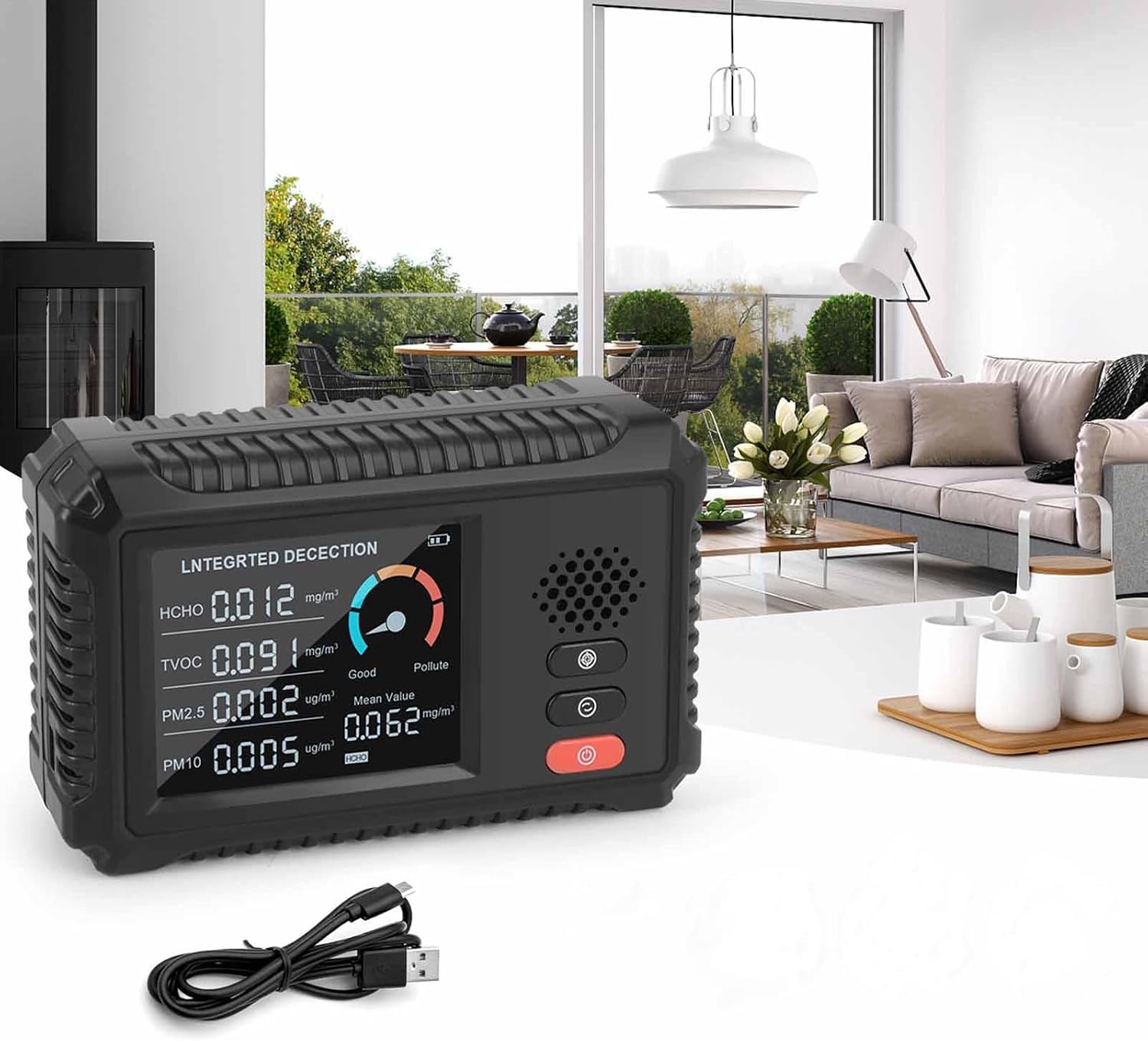 Professionelles 5-in-1-luftqualitätsmessgerät Mit Hygrometer Und Co2-messfunktion, Tragbar, Lcd-bildschirm, Wiederaufladbar, Tragbar