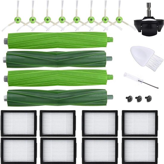 Kompatibel Mit Irobot Roomba I7+ E5 E6 J7 Combo I5 J5+, Inklusive 4 Hauptbürsten, 8 Hepa-filtern, 8 Seitenbürsten Und 1 Vorderrad.