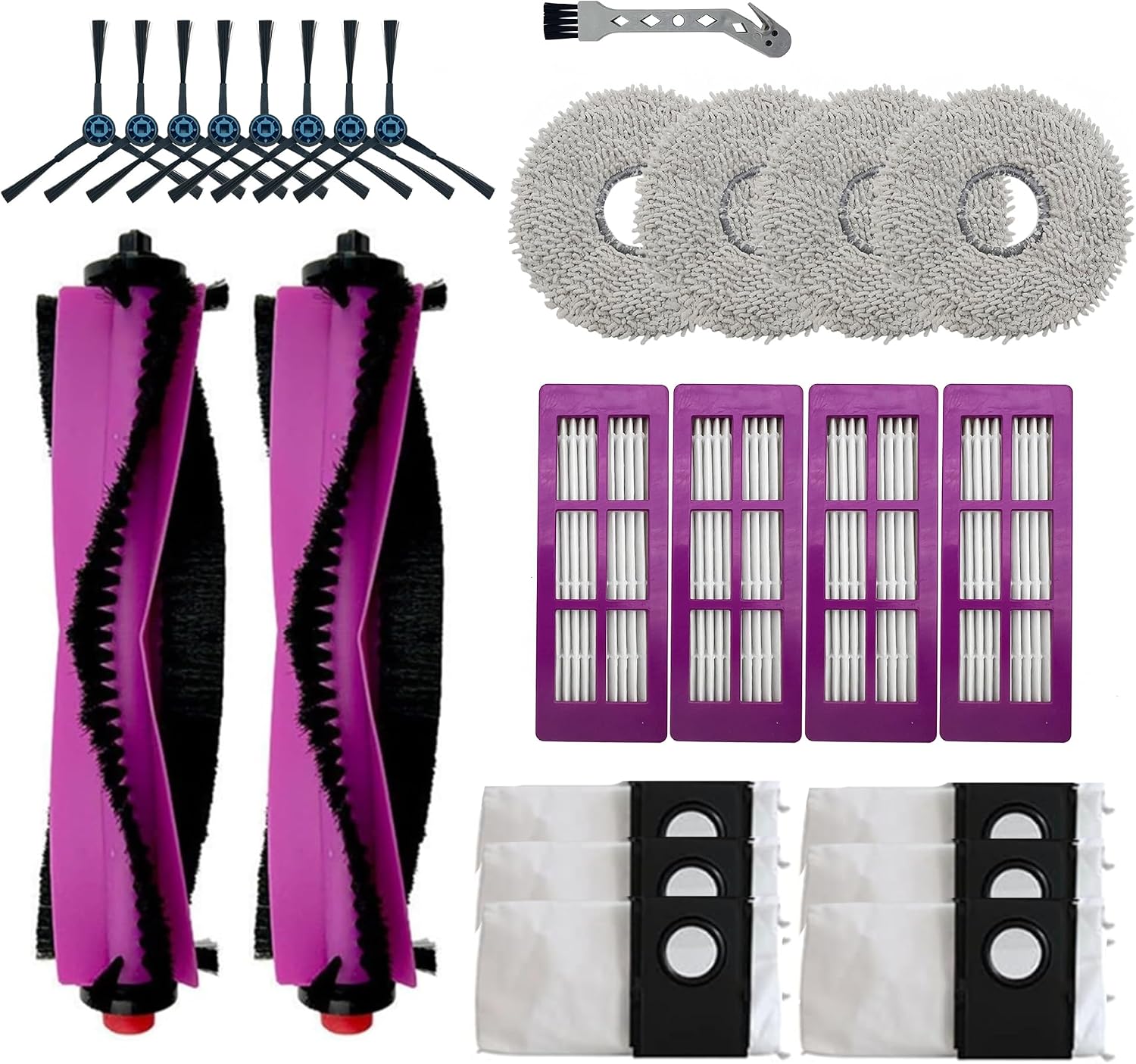 Ersatzteilset Für Den Eureka J15 Pro Ultra Saugroboter, 25-teilig (2 Hauptbürstensätze + 8 Seitenbürsten + 4 Filter + 6 Staubbeutel + 4 Wischpads + 1