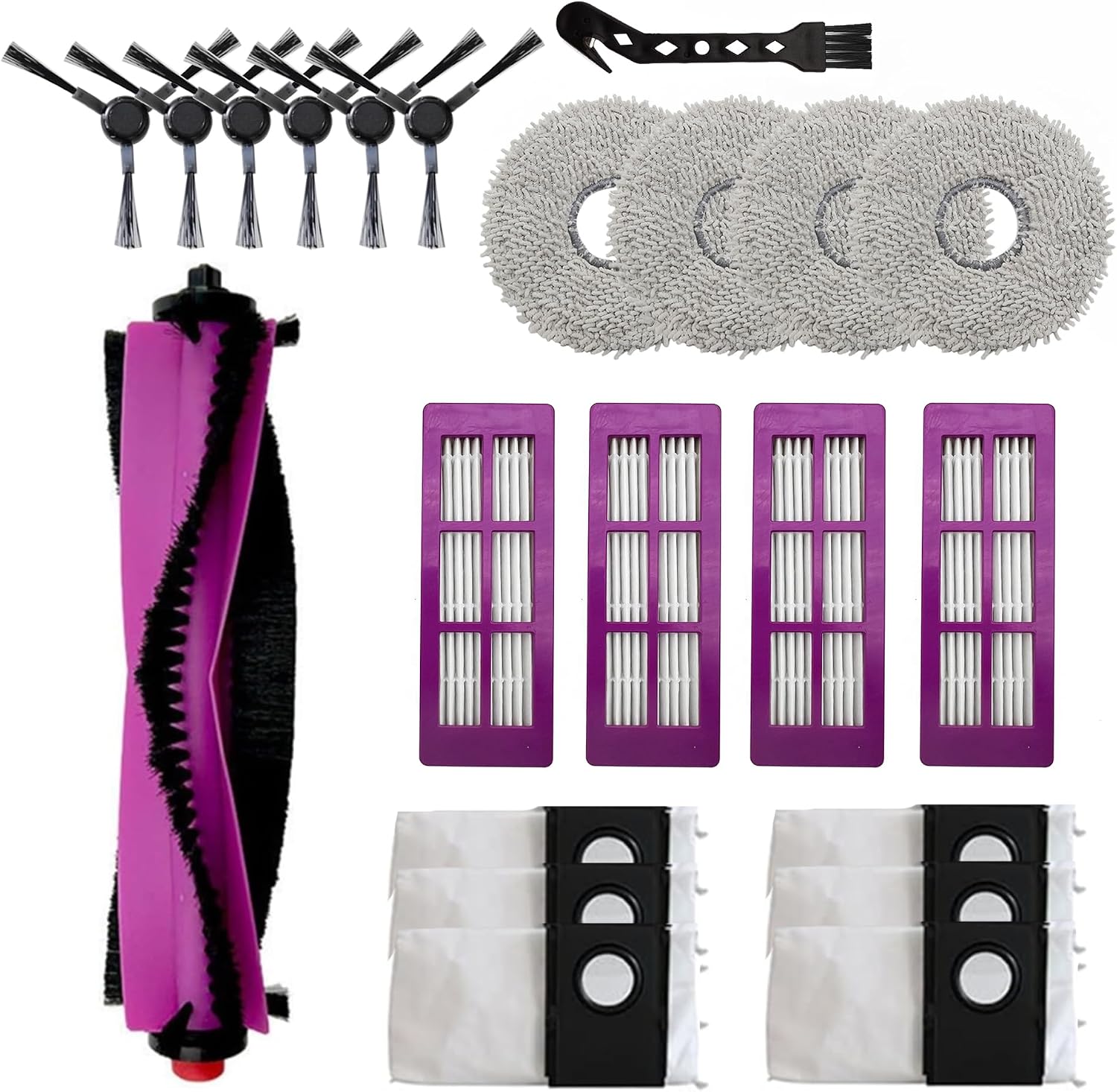 Ersatzteilset Für Den Eureka J15 Pro Ultra Saugroboter, 22-teilig (1 Hauptbürste + 6 Seitenbürsten + 4 Filter + 6 Staubbeutel + 4 Wischpads + 1 Reinigungspad)