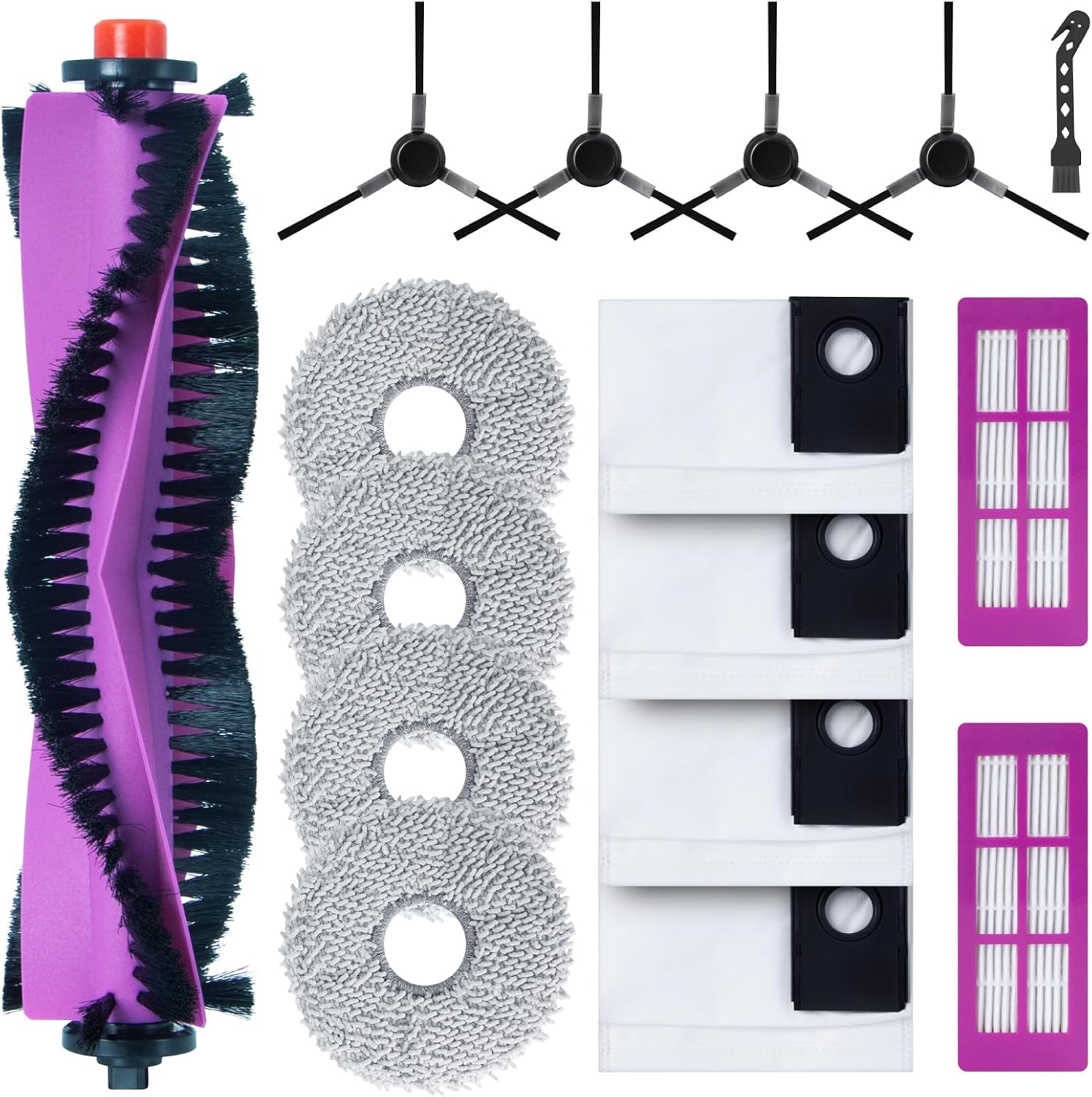 Ersatzzubehörset Für Den Eureka J15 Pro Ultra Saugroboter, 16-teiliges Set (1 Hauptbürste + 4 Seitenbürsten + 2 Filter + 4 Staubbeutel + 4 Wischmopps)