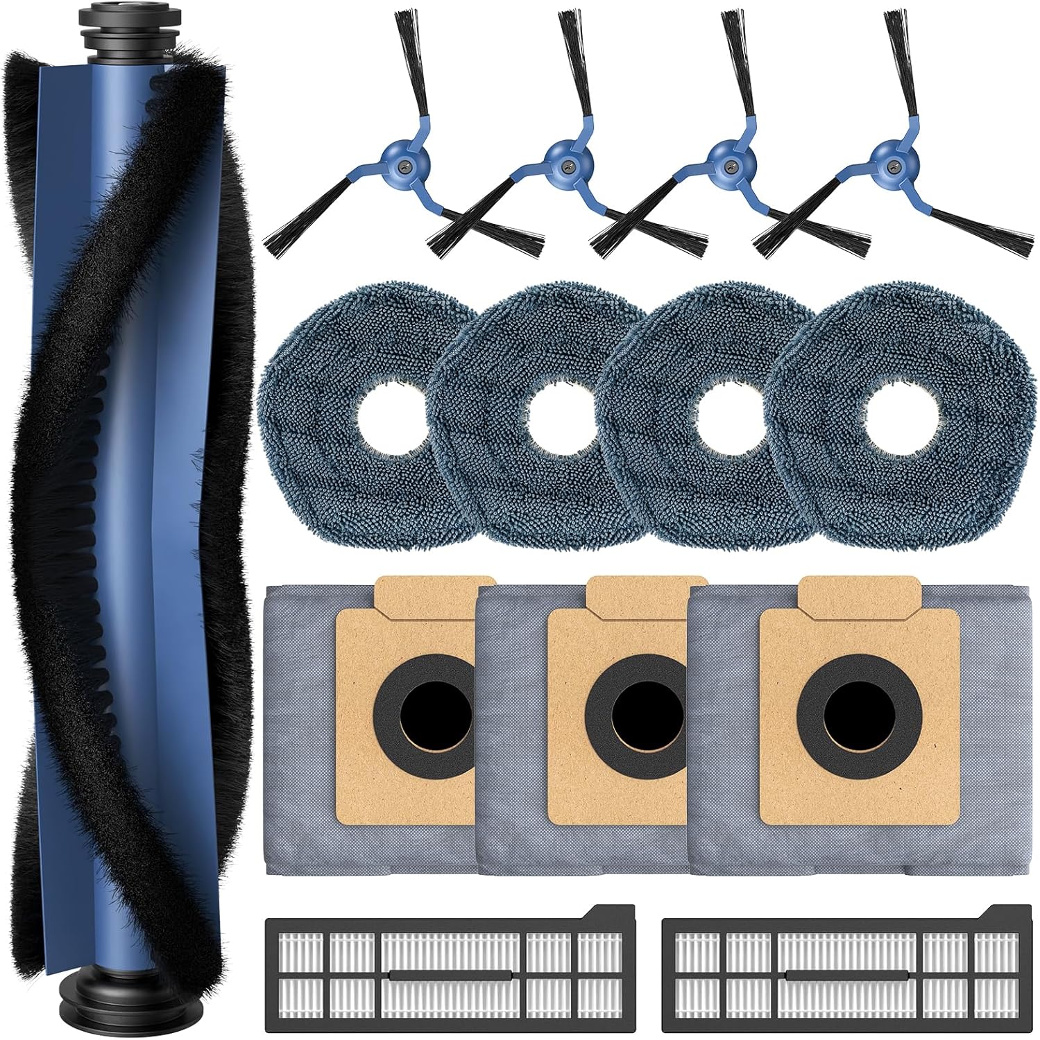 Ersatzteilset Für Den Eufy X10 Pro Saugroboter, 14-teiliges Set (1 Hauptwalzenbürste + 4 Seitenbürsten + 2 Filter + 4 Wischpads + 3 Staubbeutel)