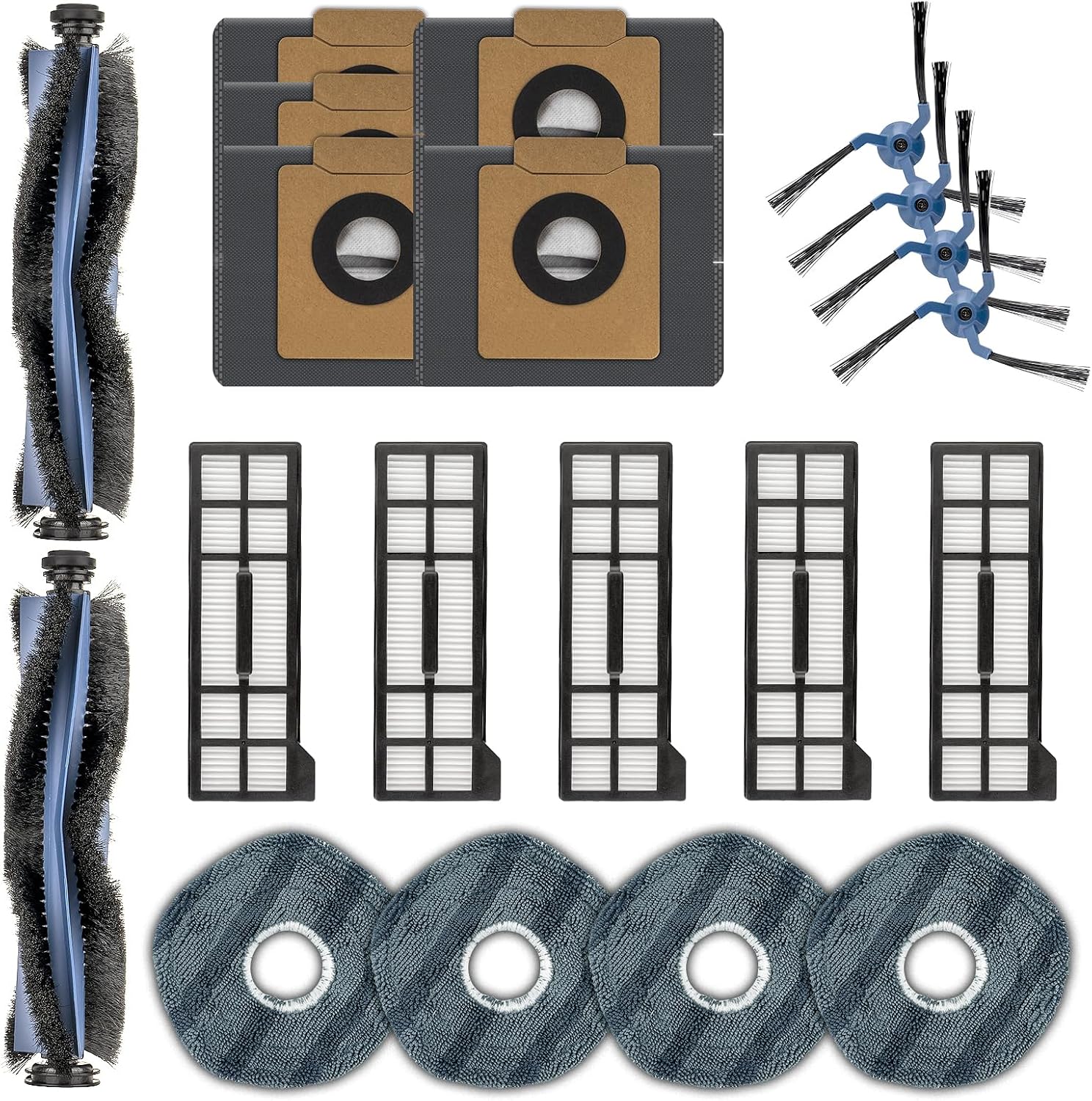 Ersatzteilset Für Den Eufy X10 Pro Saugroboter, 20-teiliges Set (2 Hauptbürsten + 4 Seitenbürsten + 5 Filter + 4 Wischpads + 5 Staubbeutel)