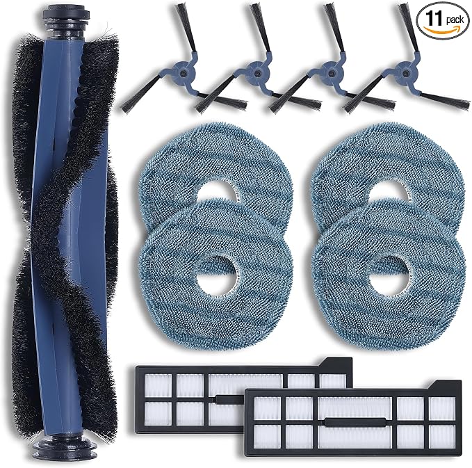 Ersatzteilset Für Den Eufy X10 Pro Saugroboter, 11-teiliges Set (1 Hauptwalzenbürste + 4 Seitenbürsten + 2 Filter + 4 Wischpads)