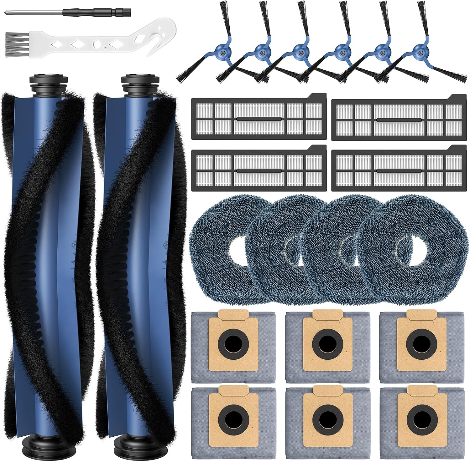 Ersatzteilset Für Den Eufy X10 Pro Saugroboter, 24-teiliges Set (2 Hauptwalzenbürsten + 6 Seitenbürsten + 4 Filter + 4 Wischpads + 6 Staubbeutel + 1