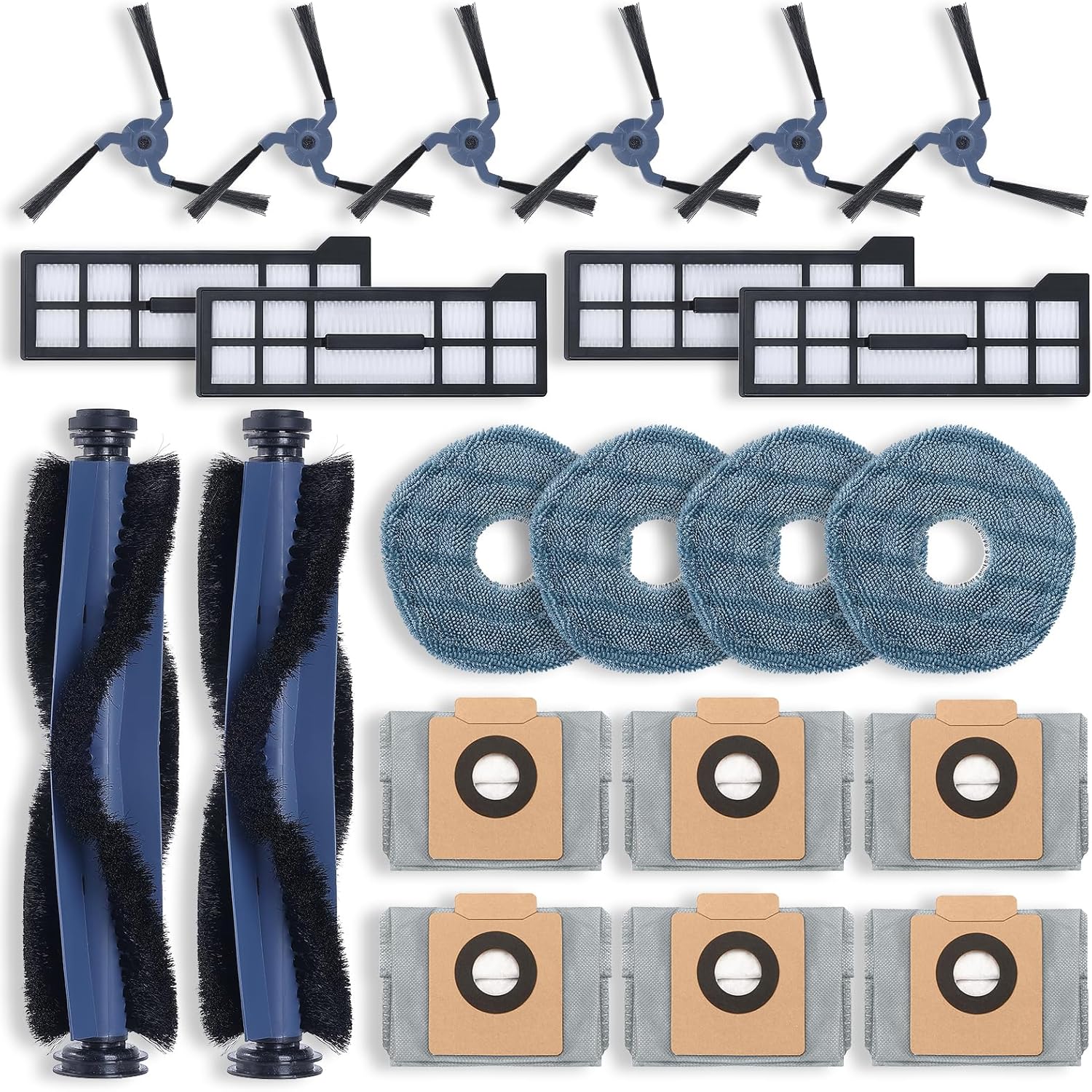 Ersatzteilset Für Den Eufy X10 Pro Saugroboter, 22-teiliges Set (2 Hauptbürsten + 6 Seitenbürsten + 4 Filter + 4 Wischpads + 6 Staubbeutel)