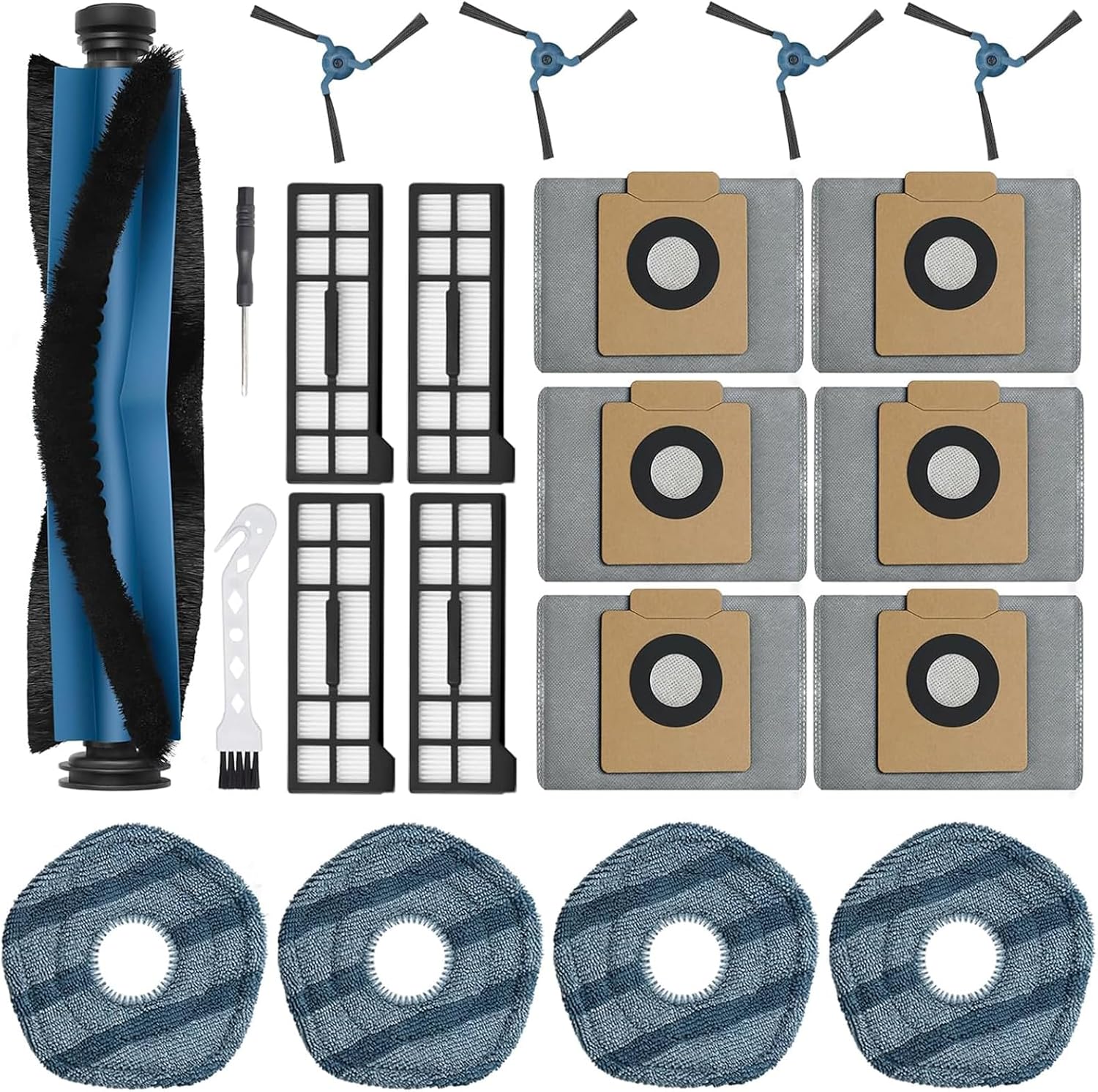 Ersatzteilset Für Den Eufy X10 Pro Saugroboter, 21-teiliges Set (1 Hauptwalzenbürste + 4 Seitenbürsten + 4 Filter + 4 Wischpads + 6 Staubbeutel + 1