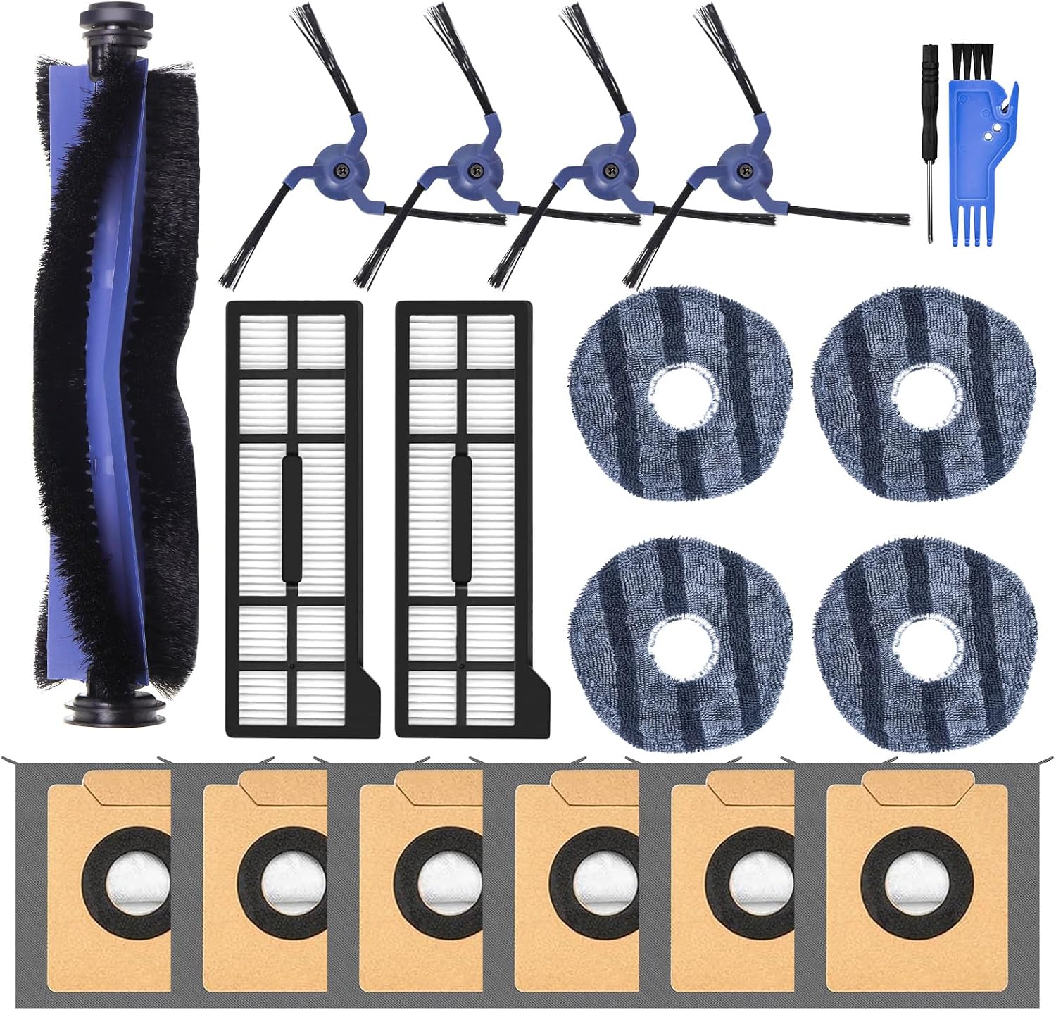Ersatzteilset Für Den Eufy X10 Pro Saugroboter, 21-teiliges Set (1 Hauptwalzenbürste + 4 Seitenbürsten + 2 Filter + 4 Wischpads + 6 Staubbeutel + 1