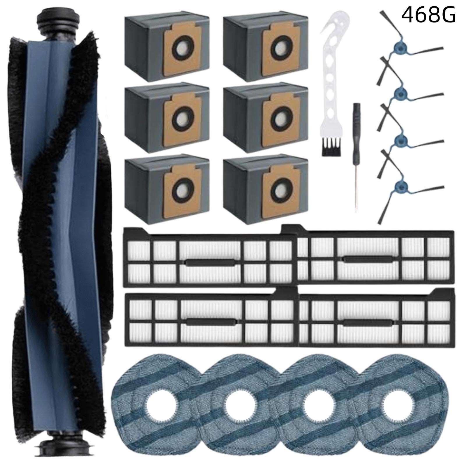 Ersatzteilset Für Den Eufy X10 Pro Saugroboter, 15-teiliges Set (1 Hauptwalzenbürste + 4 Seitenbürsten + 4 Filter + 4 Wischpads + 1 Schraubendreher + 1
