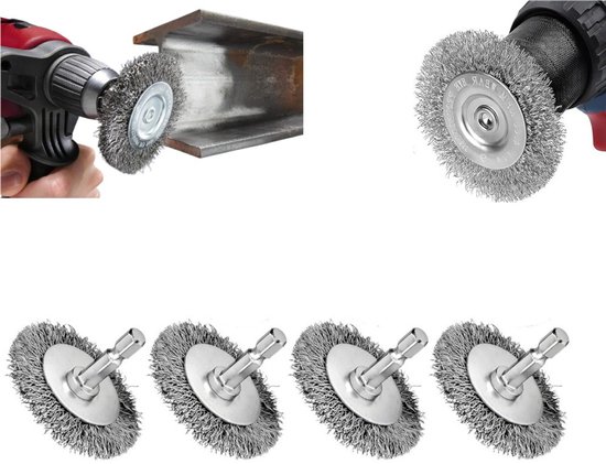 4-teiliges Drahtbürsten-set Mit Groben Löchern Und 1/4-zoll-sechskantschaft Zur Rost- Und Fleckenentfernung, Silber, 5 Cm