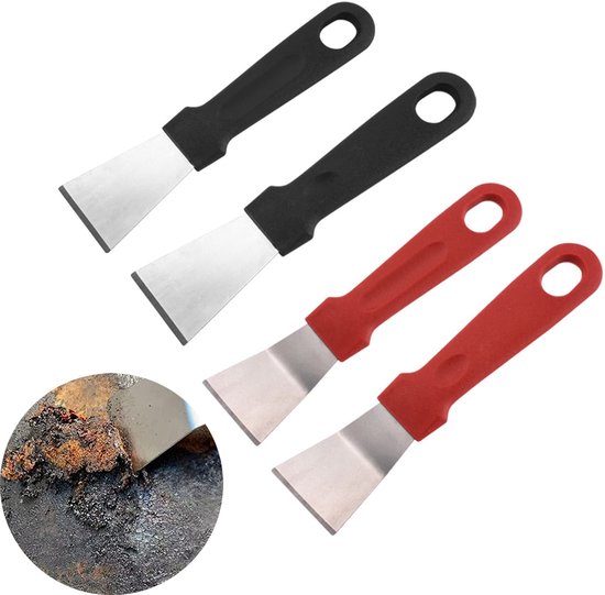 4-teiliges Edelstahl-schaberset – Für Glas, Herdplatte Und Auflaufformen – Eckreinigungshocker – Für Grillabende In Der Küche – Schwarz – Rot