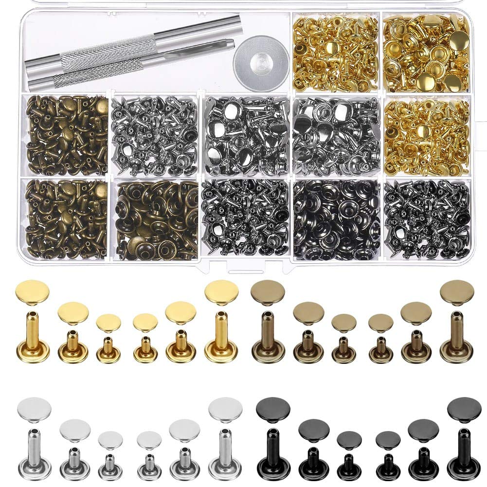 480 Sätze Doppelter Ledernieten – 3 Größen & 4 Farben (6 Mm/8 Mm/8 Mm) – Metallnieten Inklusive 3-teiligem Montagewerkzeug-set – 6 Mm – 480er-set