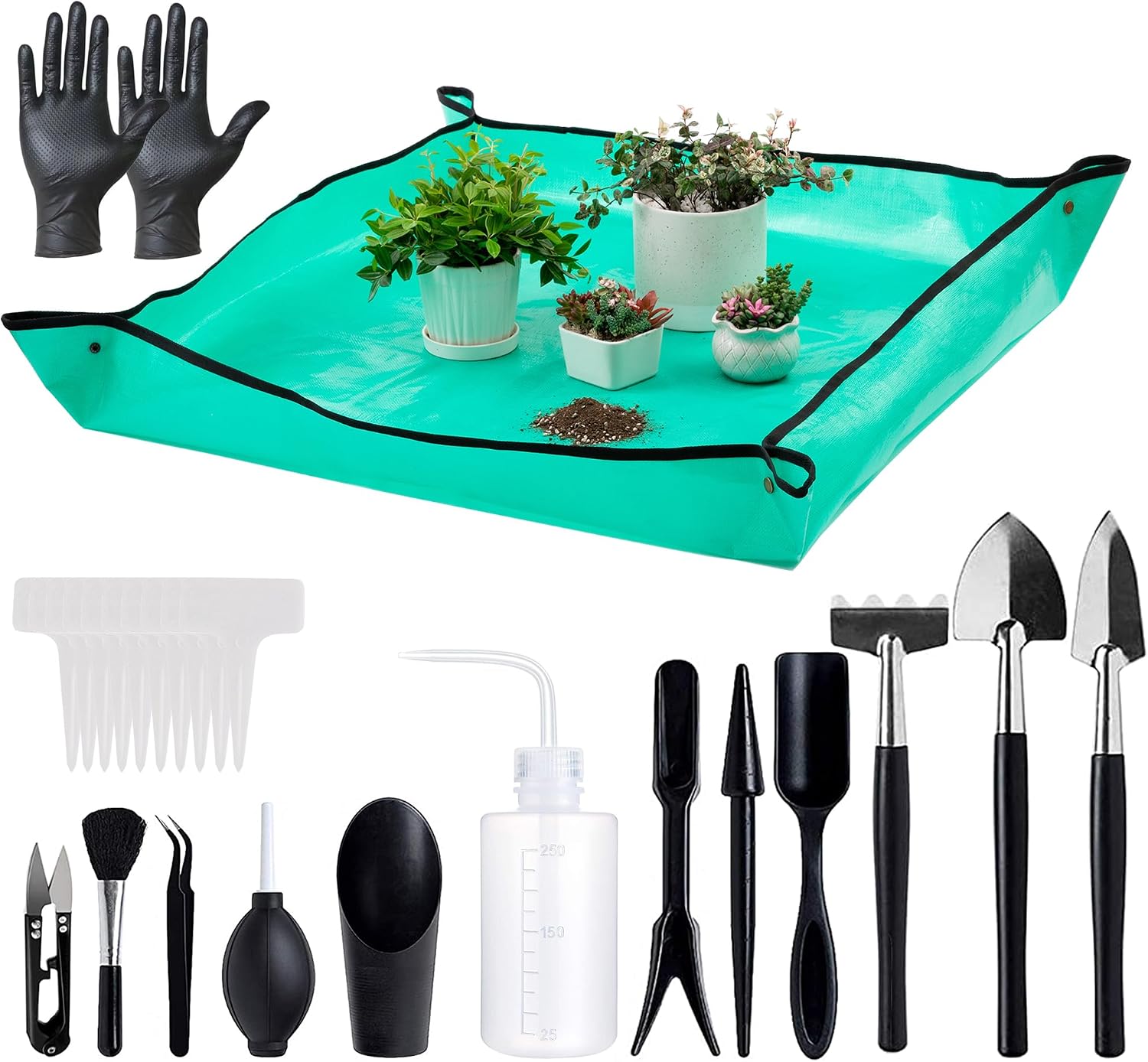 Umtopfmatte – Gartengeräte – 30-teiliges Gartengeräte-set – Ca. 50 Cm Dicke, Wasserdichte Matte – 50 Cm Durchmesser – 30-teilig