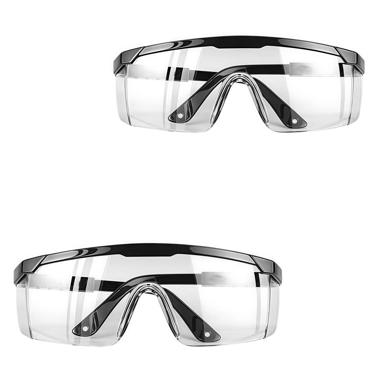 2-teilige Radbrille, Sportbrille, Winddichte Brille, Spritzwassergeschützte Brille, Schwarz, Reinigung, Quetschen, Lackieren Schwarz, Transparent