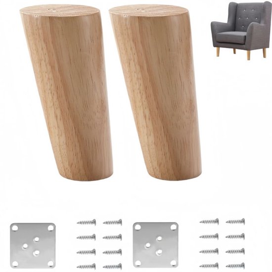 2-teiliges Ersatz-möbelbein-set Aus Holz Mit Montageplatten Und Schrauben (10 X 5 X 3,8 Cm)