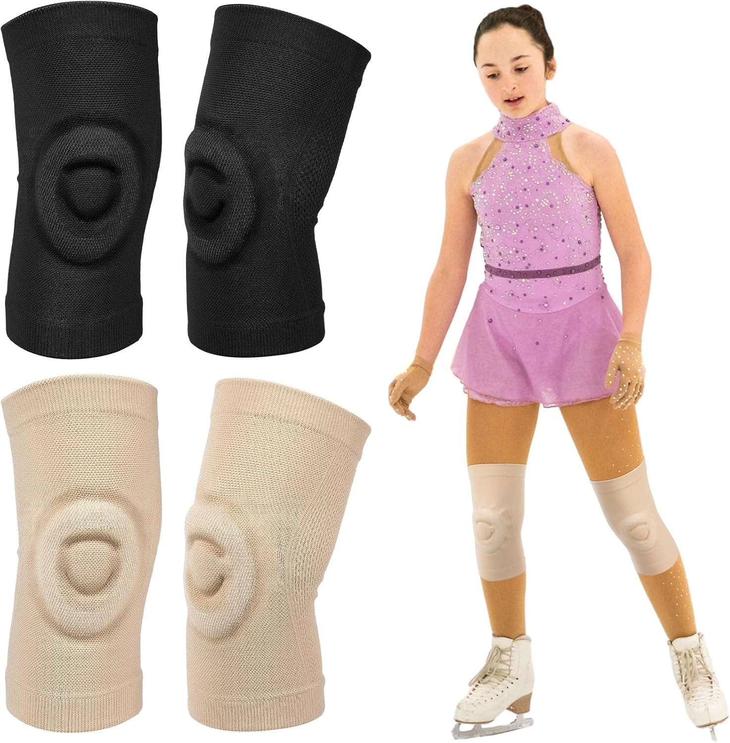 2 Paar Gel-knieorthesen Für Eiskunstlauf Und Tanz (größe M, 120-140 Lbs).