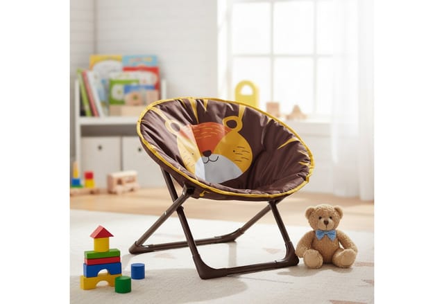 Relaxdays Moonchair Kinder, Löwe, faltbar, HxBxT: 47 x 50 x 48 cm, Kinderstuhl draußen & drinnen, Kindersessel, braun