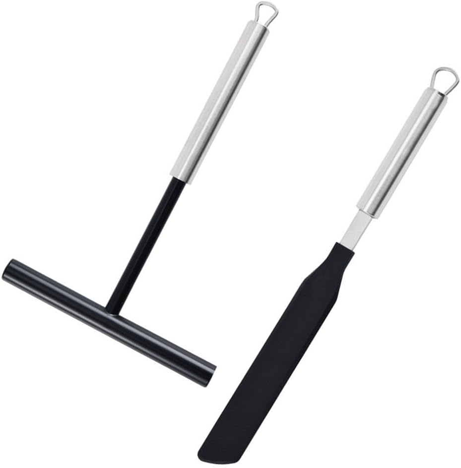 Crêpe-spender-set Aus Edelstahl, Langer Griff Für Gleichmäßige Teigverteilung, Silikonbeschichtete Werkzeuge Für Crêpes Und Pfannkuchen.