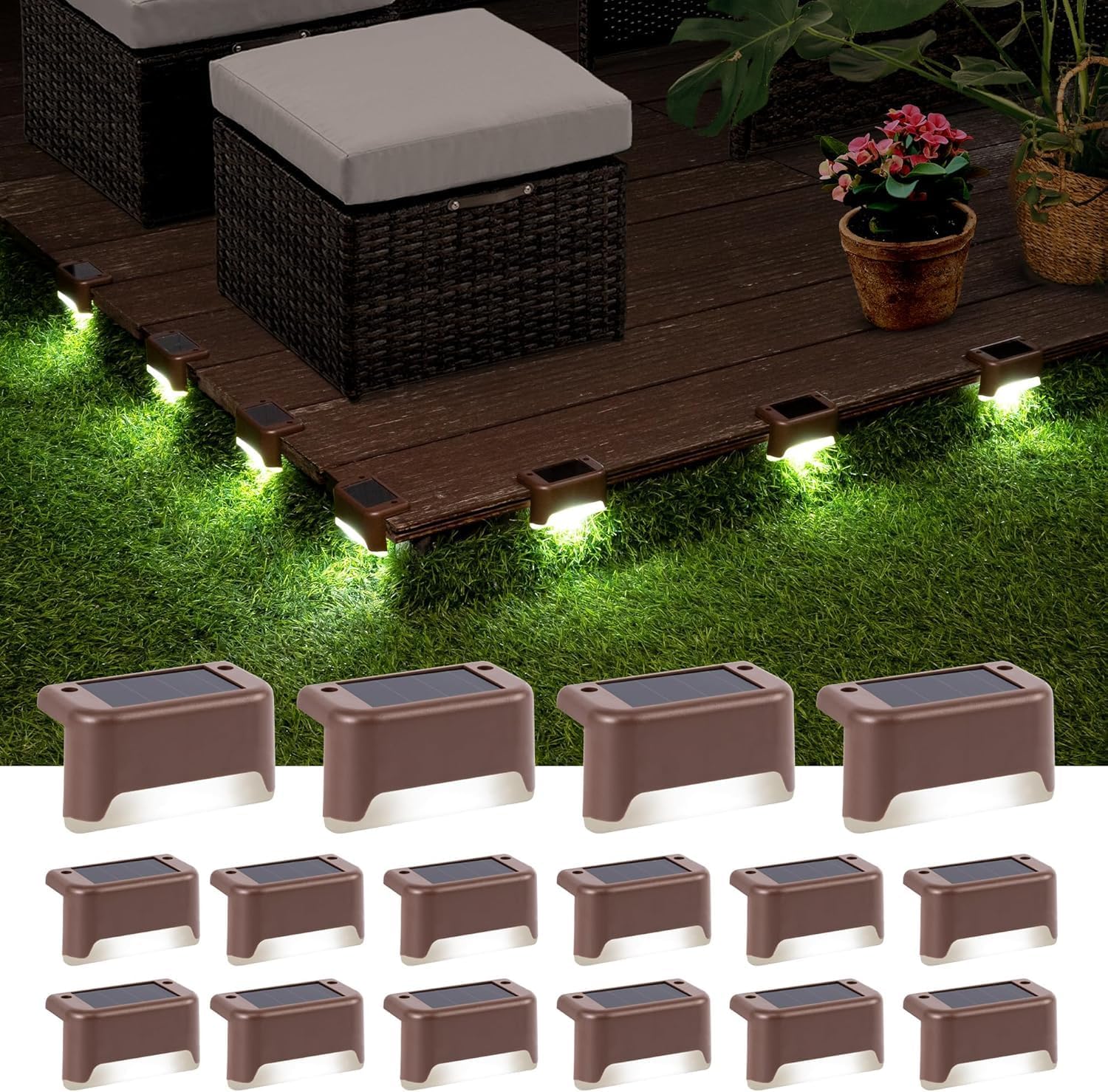 Solarbetriebene Terrassenleuchten Für Den Außenbereich, 16 Wasserdichte Led-solarleuchten, Geeignet Für Treppen, Stufen, Zäune, Geländer, Terrassen Und Patios (kaltweißes Licht).