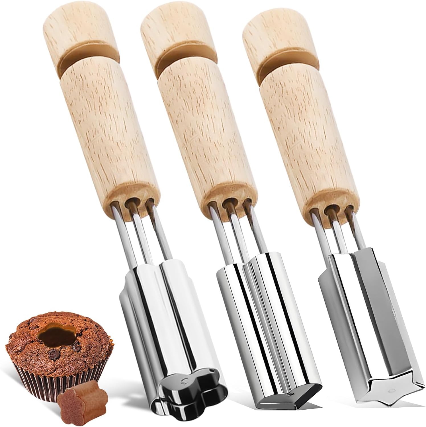 3-teiliges Set Aus Edelstahl-cupcake-ausstechern In Herz-, Stern- Und Blumenform – Zum Füllen Von Cupcakes – 3-teilig