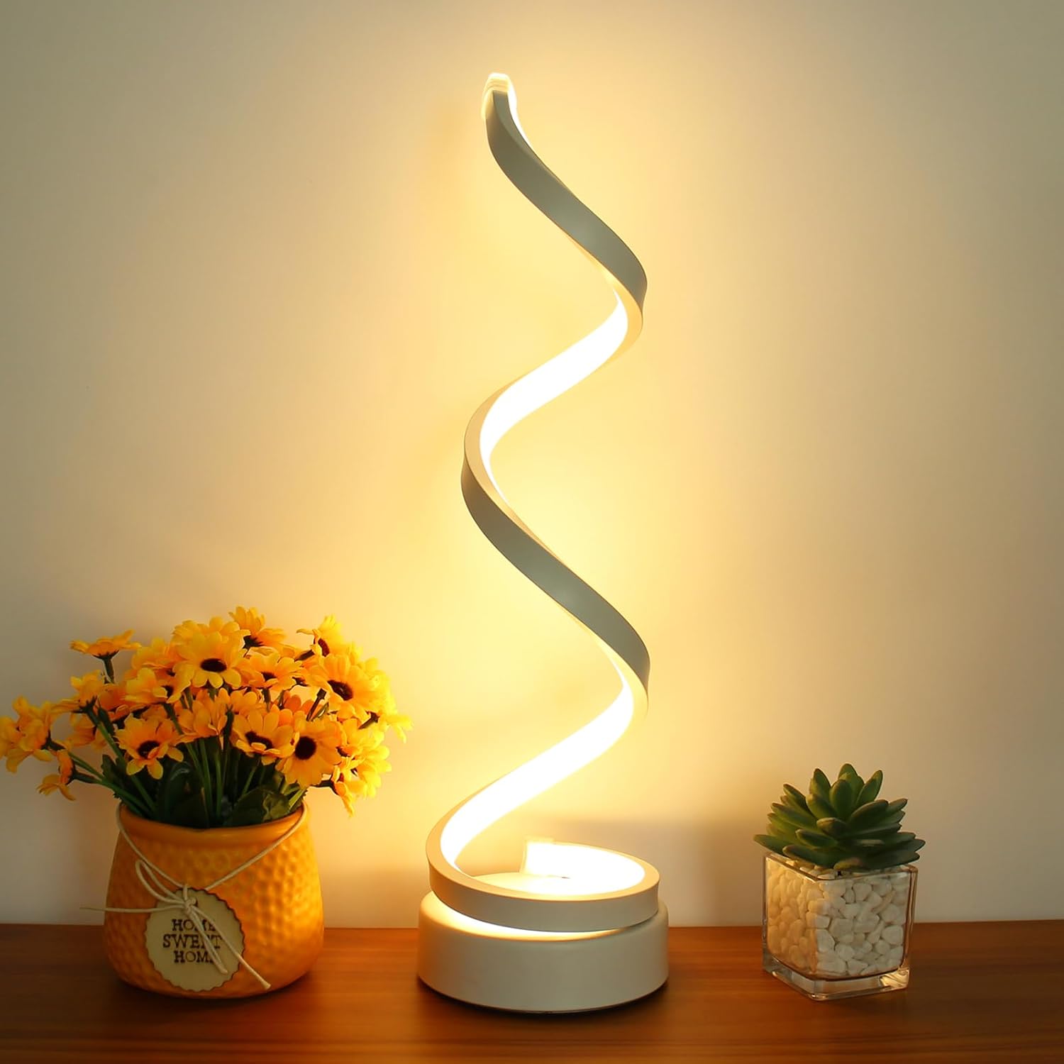 Klassische Led-tischleuchte Mit Spiralform, Weiß, Dimmbar, Metall, 3 Farbtemperaturen, Dekoratives Licht Für Wohnzimmer Und Büro