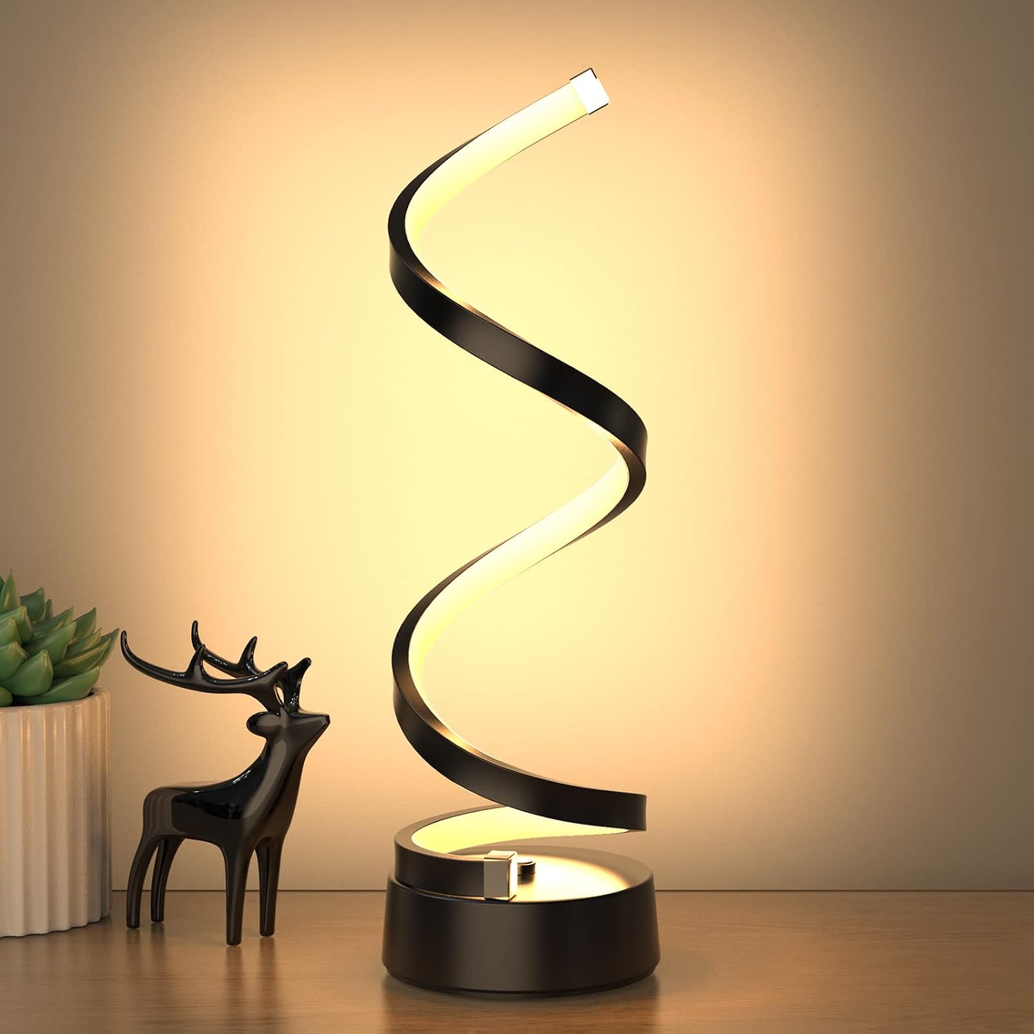 Klassische Spiralförmige Led-tischleuchte, Schwarz, Dimmbar, Metall, 3 Farbtemperaturen, Dekoratives Licht Für Wohnzimmer Und Büro