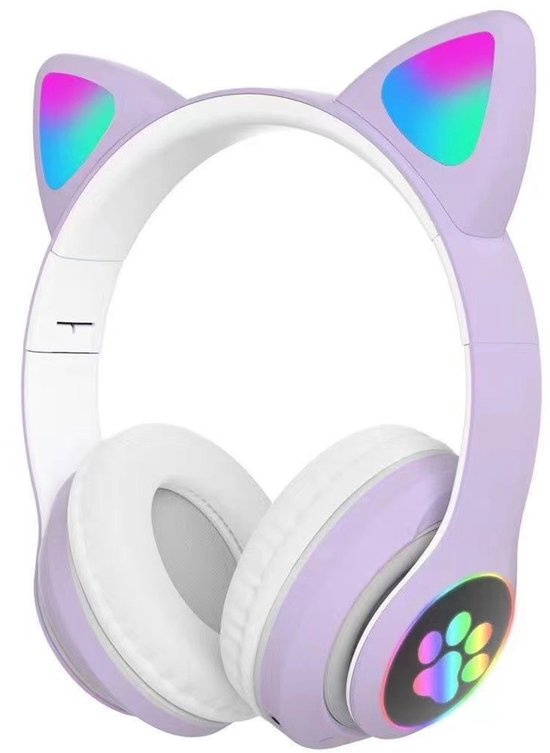 Bluetooth-kopfhörer In Katzenohrform Für Kinder, Over-ear Mit Led-licht, Faltbare Kabellose Stereo-kopfhörer Mit Mikrofon (lila)