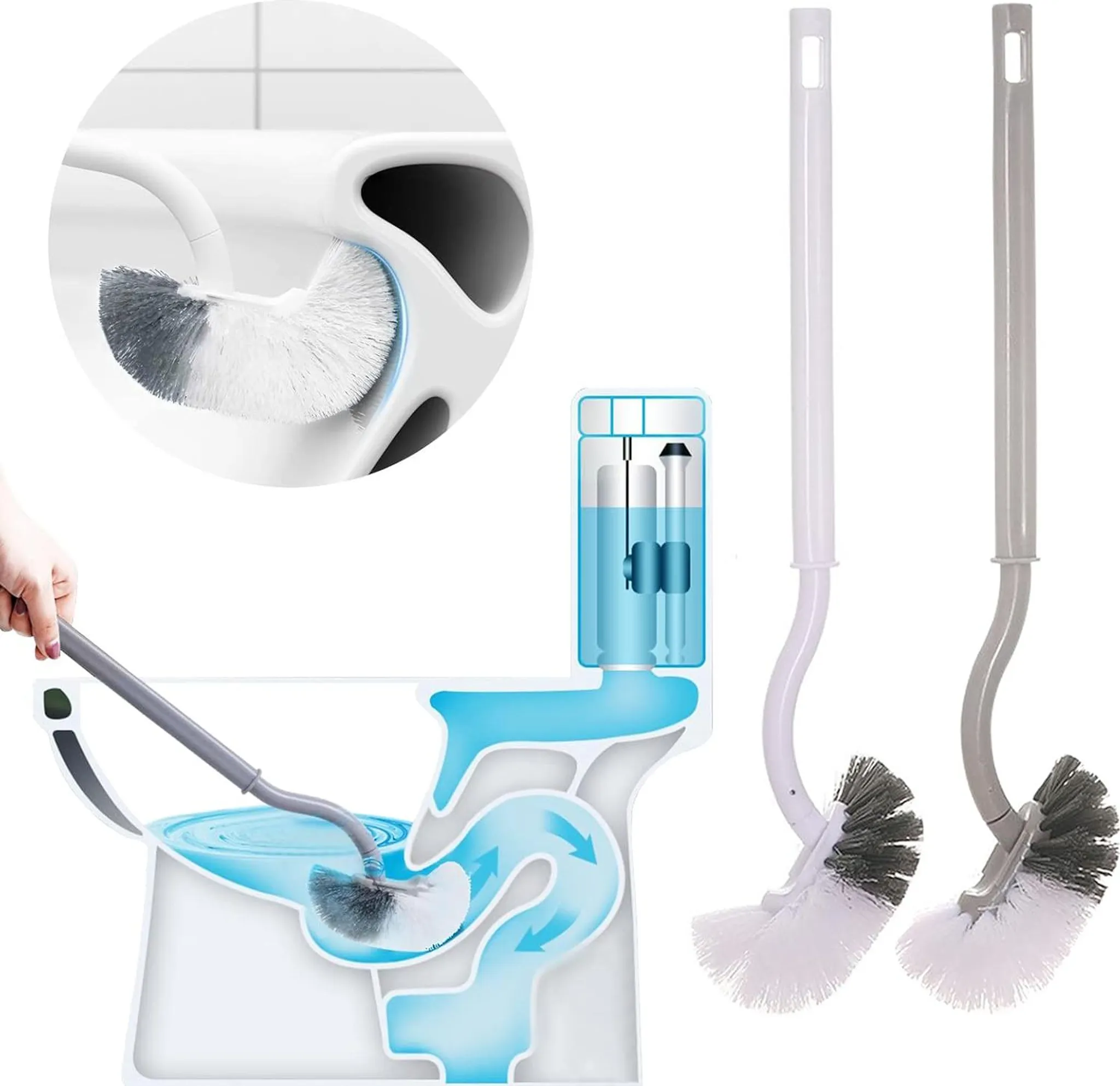Wc-bürste, Badezimmerbürste, Reinigungsmittel, Reinigungsbürste, Badezimmer-wc-bürste, Langer Griff, Gründliche Reinigung, 2er-pack