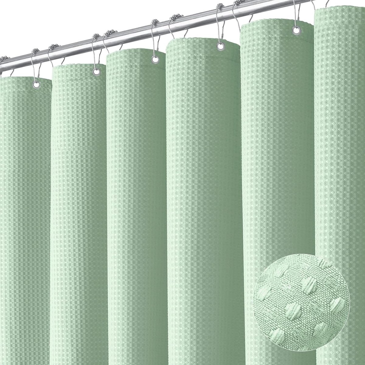 Schimmelresistenter, Wasserdichter Duschvorhang, Mintgrüne Waffelstruktur Mit Beschwertem Saum, 256 G/m², Hotelqualität, Inklusive 12 Kunststoffhaken, 180 X 200 Cm