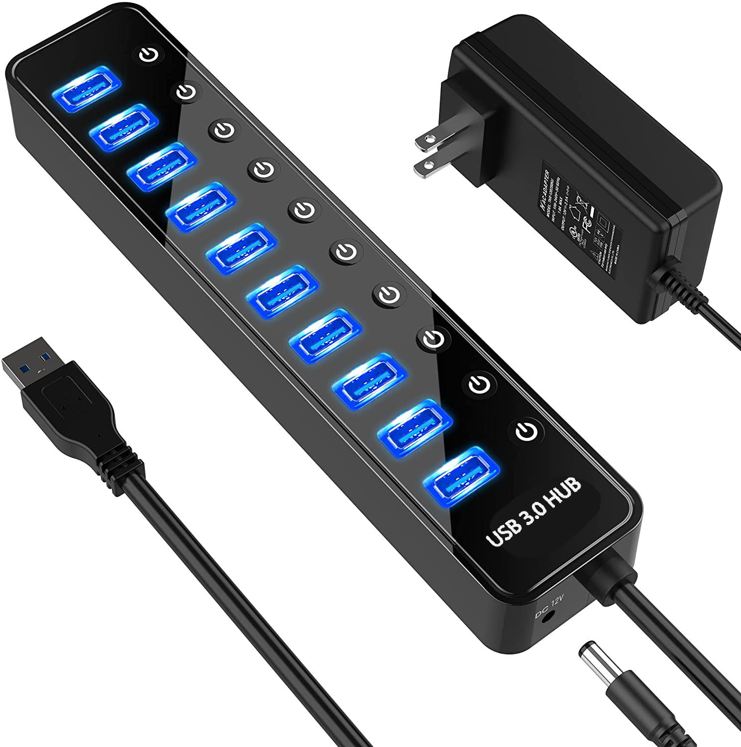 Aktiver Usb-hub 3.0 – 10-port-usb-daten-hub-splitter Mit Einem Intelligenten Ladeanschluss Und Separaten Ein-/ausschaltern – 5v/4a-netzteil-usb-verlängerung