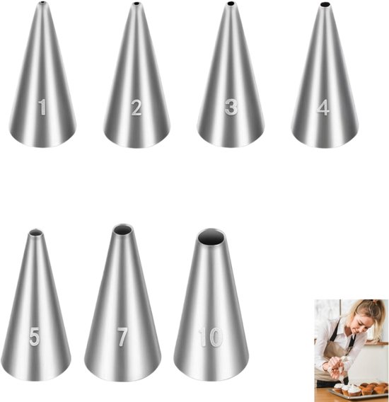 7-teiliges Professionelles Set Runder Spritztüllen Aus Edelstahl Zum Backen