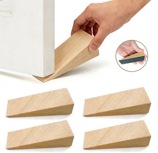 4er-pack – Dreieckige Türstopper Aus Holz – Rutschfeste Unterseite – Für Alle Türen (speziell Für Schlafzimmer- Und Eingangstüren) – 9 X 3 X 2,5 Cm