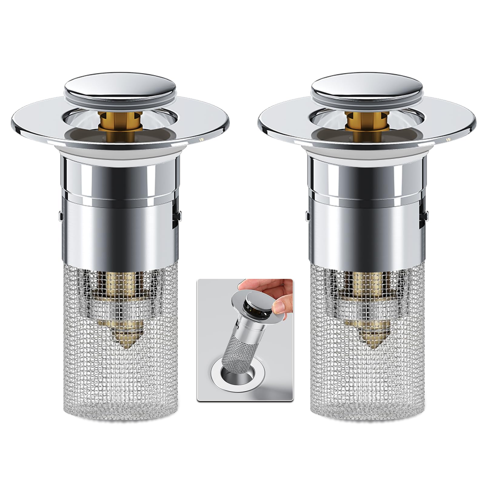 2-teiliger Waschbeckenstöpsel Mit Haarfänger, Waschbeckensieb, Pop-up-waschbeckenfilter Mit Herausnehmbarem Haarfänger Aus Stahl