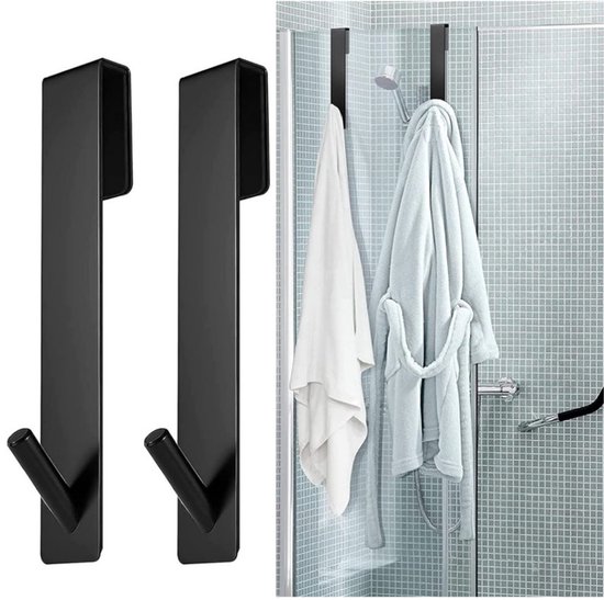 2er-pack Duschtürhaken, Handtuchhalter, Kein Bohren Erforderlich, Schwarz, 16,5 X 2,5 Cm, Für Glastüren