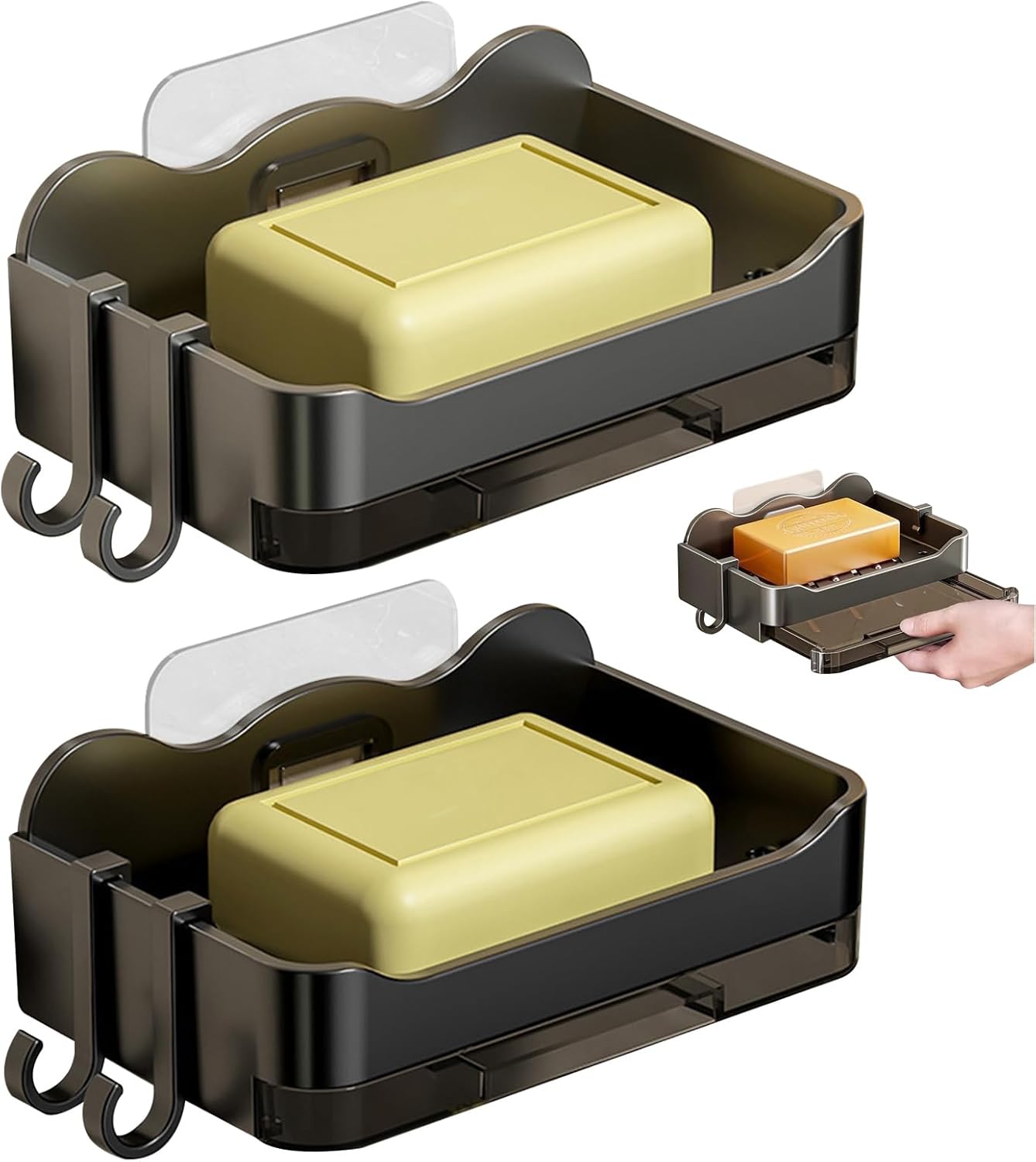 2er-packung Wandseifenschalen, Selbstklebende Wandseifenschalen Mit Abflussfunktion, Erhältlich In Schwarz Und Grau.