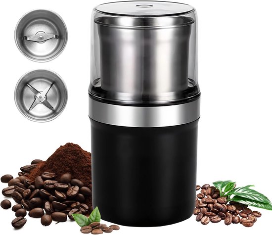 Elektrische Kaffeemühle, Kaffeepulvermühle, Doppelschüssel Aus Edelstahl, Abs-material, Schwarz