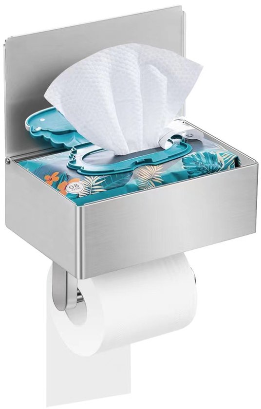 Toilettenpapierhalter – Selbstklebender Toilettenpapierhalter – Wandmontage – Mit Taschentuchhalter – Gebürsteter Nickel-edelstahl – Modern – Badezimmer