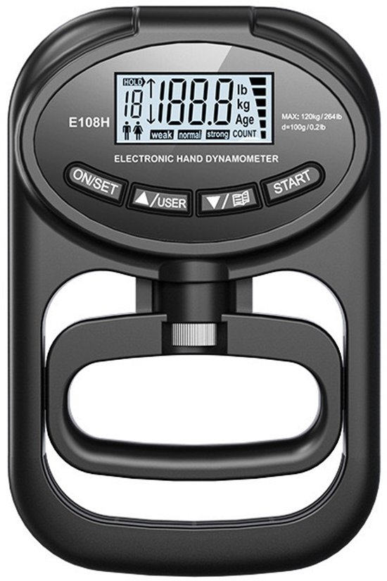 Digitales Handkraftmessgerät – Handdynamometer, Schwarz, Elektronisch, Mit Usb-ladekabel