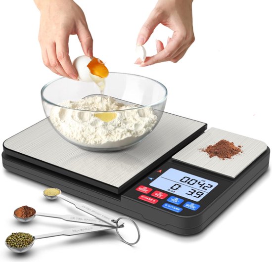 Elektronische Küchenwaage Mit Zwei Wannen Und Löffel – G/oz, Max. 11 Lbs 17,6 Oz, Genauigkeit 0,01 G / 0,1 G Zum Backen Und Kochen