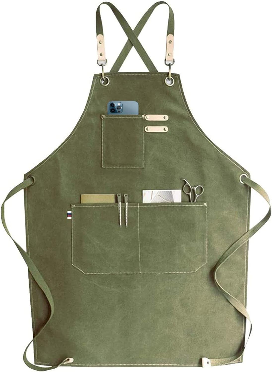 Canvas-schürze Für Damen Und Herren – Kochschürze Aus Denim Mit Taschen – Grillschürze Für Damen Und Herren – Lange Schürzen Zum Kochen, Backen, Für Opas (grün)