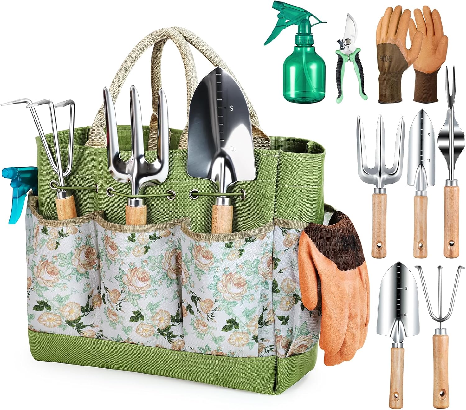 Robustes 9-teiliges Gartengeräte-set, Stilvolle Und Langlebige Aufbewahrungstasche Für Gartengeräte, Rostbeständiges Gartengeräte-set, Ideales Gartengeschenk Für Damen.