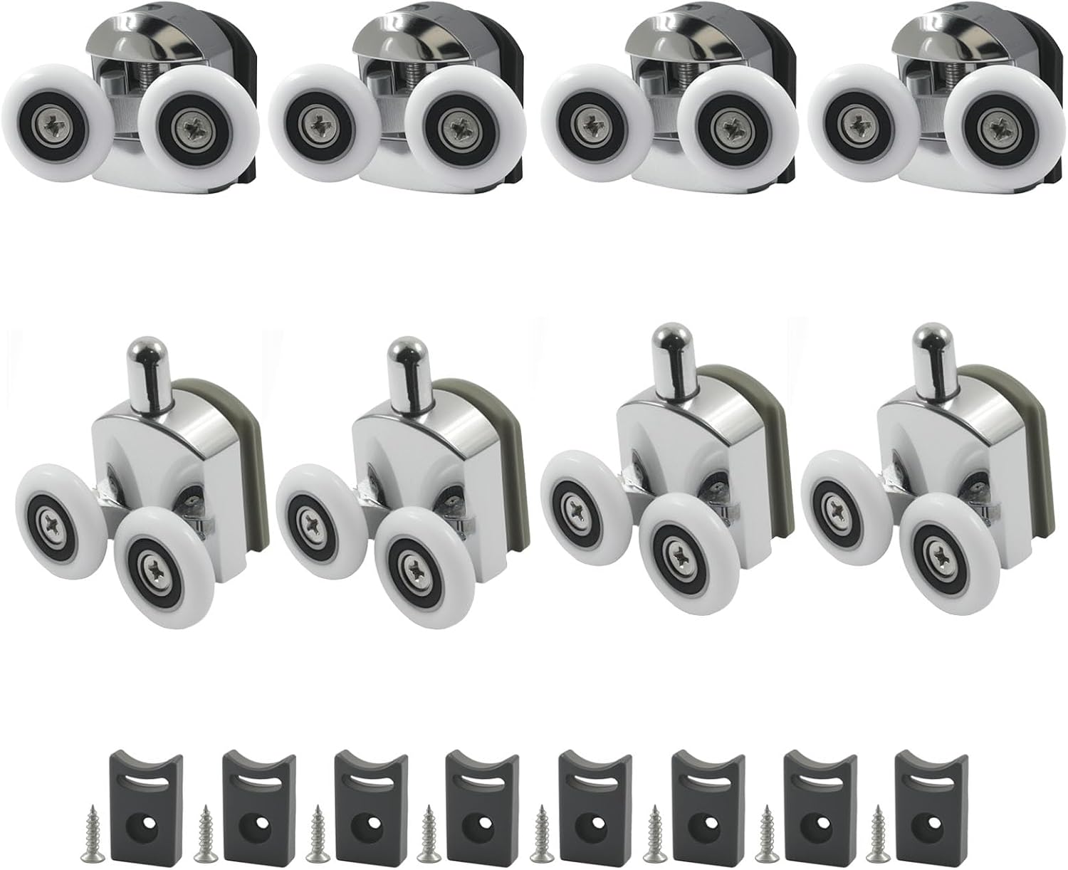 Ersatzrollensatz Für Duschkabinentüren, 8 Aluminiumlegierungsräder, 23 Mm, Mit Pufferblöcken Und Schrauben, Geeignet Für Gebogene Und Glastüren.