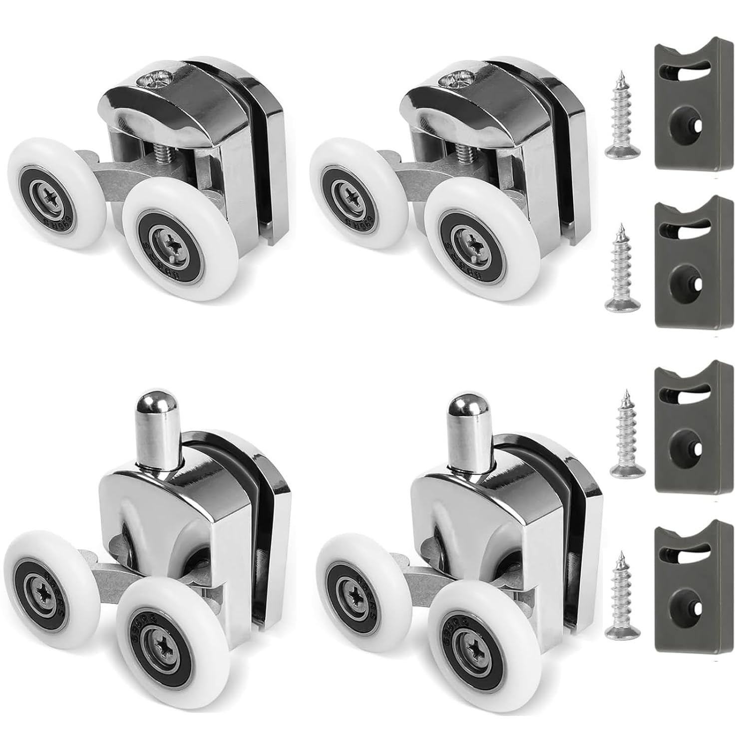 Ersatzrollensatz Für Duschkabinentüren, 4 Aluminiumlegierungsräder, 23 Mm, Mit Andruckpuffern Und Schrauben, Geeignet Für Gebogene Und Glastüren.