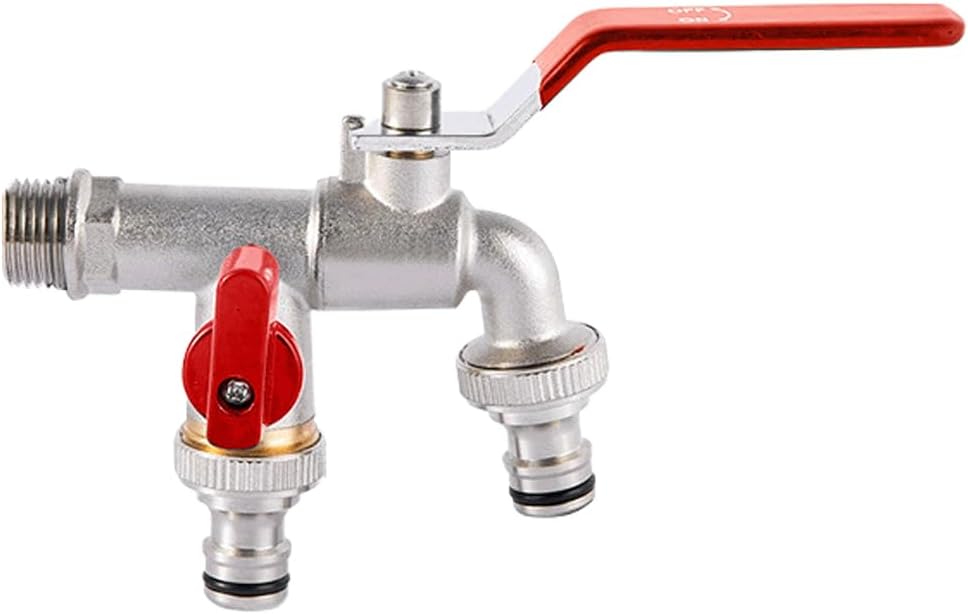 Doppelauslauf-außenwasserhahn, G1/2 Messingarmatur, Gartenschlauchumsteller, Geeignet Für Hausgärten (rot).
