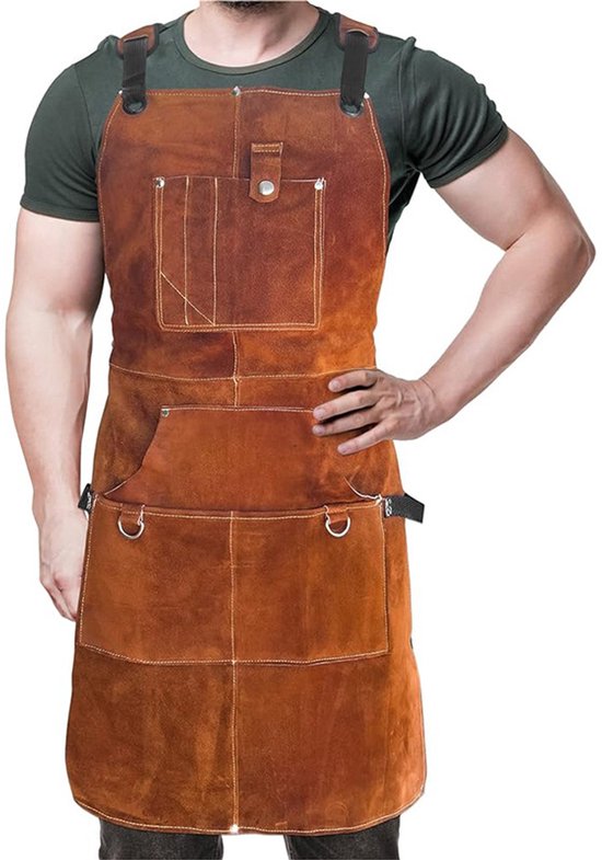 Schürze – Herrenschürze – Arbeitsschürze – Mit Werkzeugtasche – Geeignet Für Schreiner Und Schmiede – Pu-material – Braun