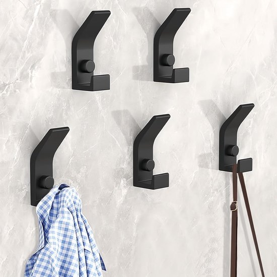 Wandhaken, 5-teiliges Wandkleidergestell, Wandhaken Mit Schrauben, Doppelte Metallhaken, Für Badezimmer, Schlafzimmer Und Kleiderschränke (schwarz).