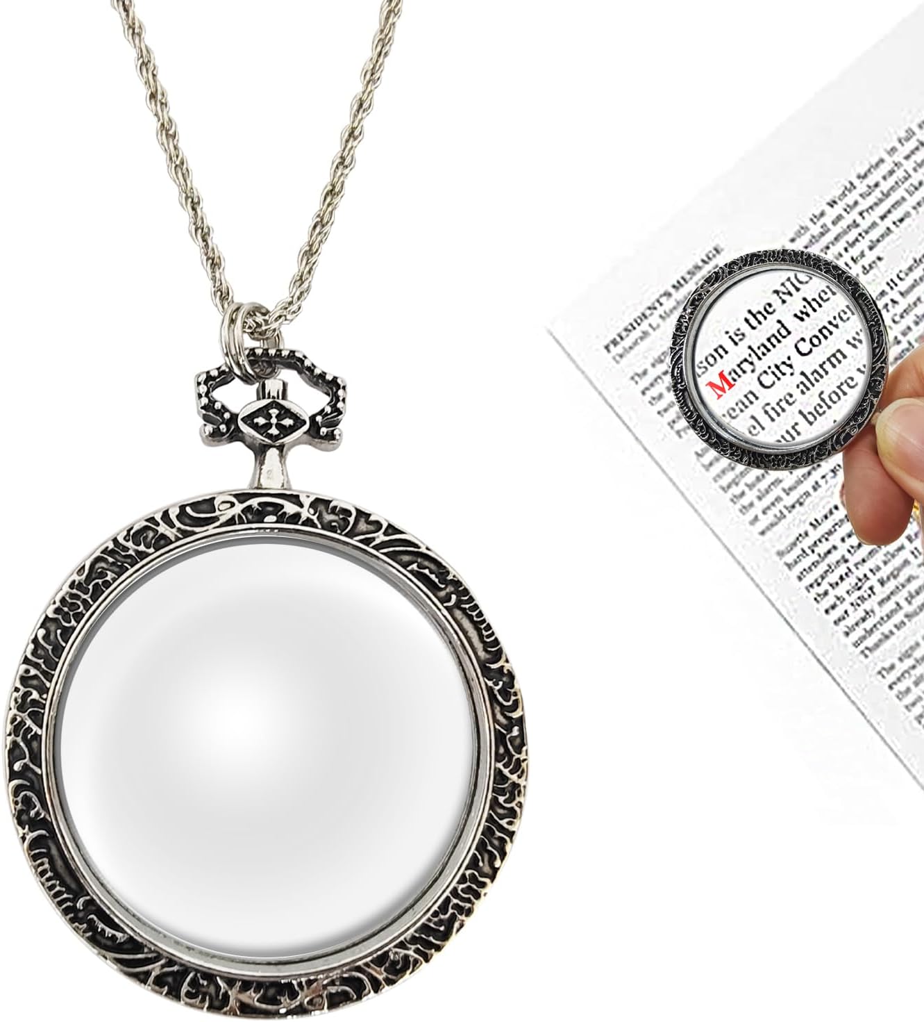 10-fache Vergrößerungsglas-halskette – Optischer Vergrößerungsglas-anhänger – Mit Kette – Zum Lesen, Als Schmuck Und Für Den Alltag – Silber