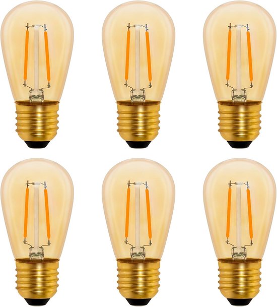 S14 Retro-led-filamentlampe E27, 1 W, Bernsteinfarbene Edison-glühbirne, Ersetzt Eine 10-w-glühbirne, Nicht Dimmbar, Warmweißes Licht (2200 K), 220 V Wechselstrom, 6er-packung